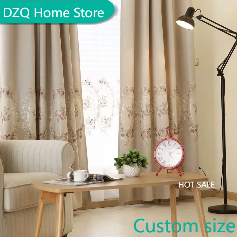 

Custom American European Curtains for Living Room Bedroom French Linen Cotton Blackout Court Rose Embroidery Window Screen