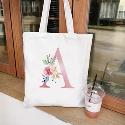 Canvas Tote Bag Letter Print Aesthetic Personalized Custom Reusable Grocery Bags Shopping Shoulder Bag Casual Travel Tote Bag