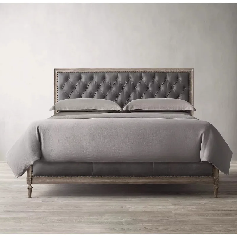 American rural solid wood bed retro simple French oak soft bag 1.8 meters double wedding bed small apartment light luxury image 5