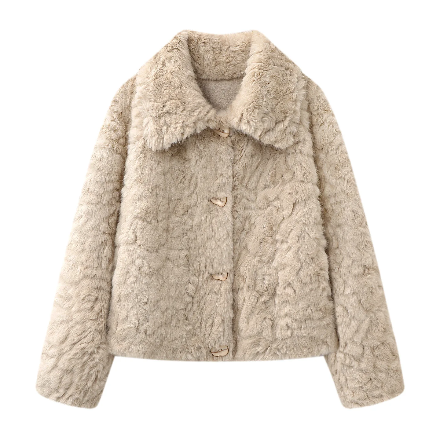 Falda pantalón lisa, chaqueta de piel de cordero sintética, abrigo de felpa suelto de un solo pecho, chaqueta peluda de cuero y piel con solapa, abrigo cálido y esponjoso para invierno