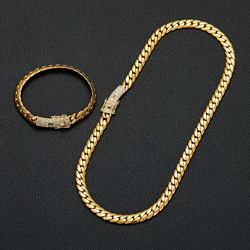 Men's Hip-hop Style 18k Gold Vacuum Plated Bracelet. Width 9.6mm Stainless Steel Riding Crop Chain Encryption Choker Accessory