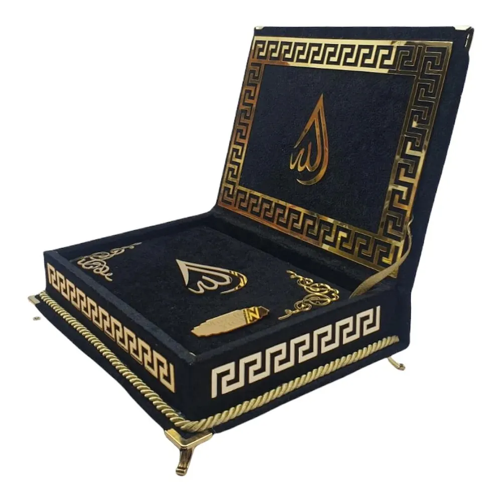 

Gift Koran Kerim Set Black Islam with Velvet Box. Muslim Hajj