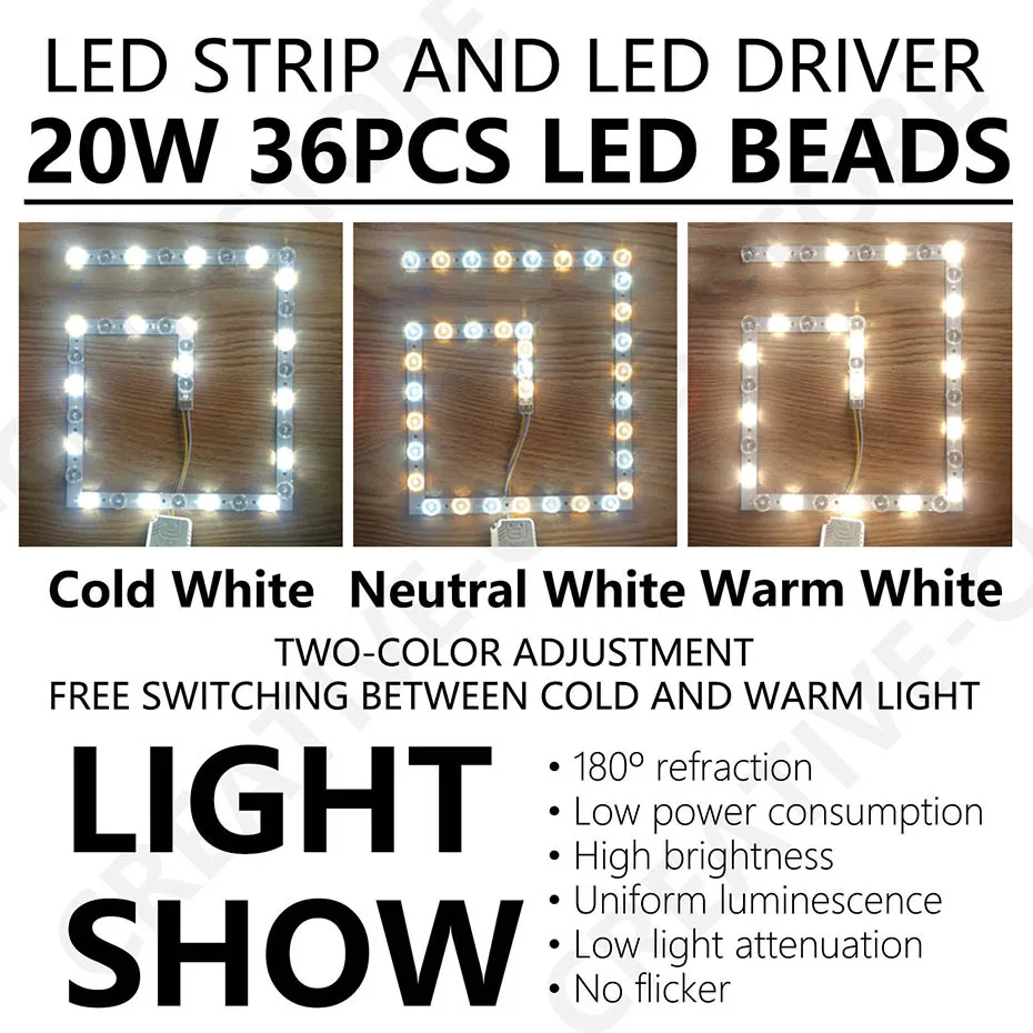 DIY Installieren Runde Quadratische Hohe Helligkeit LED Deckenleuchte PCB LED Warm Kalt Weiß Rund Ersetzen 20W 40W 60W 2D Rohr AC 220V – Detail 1