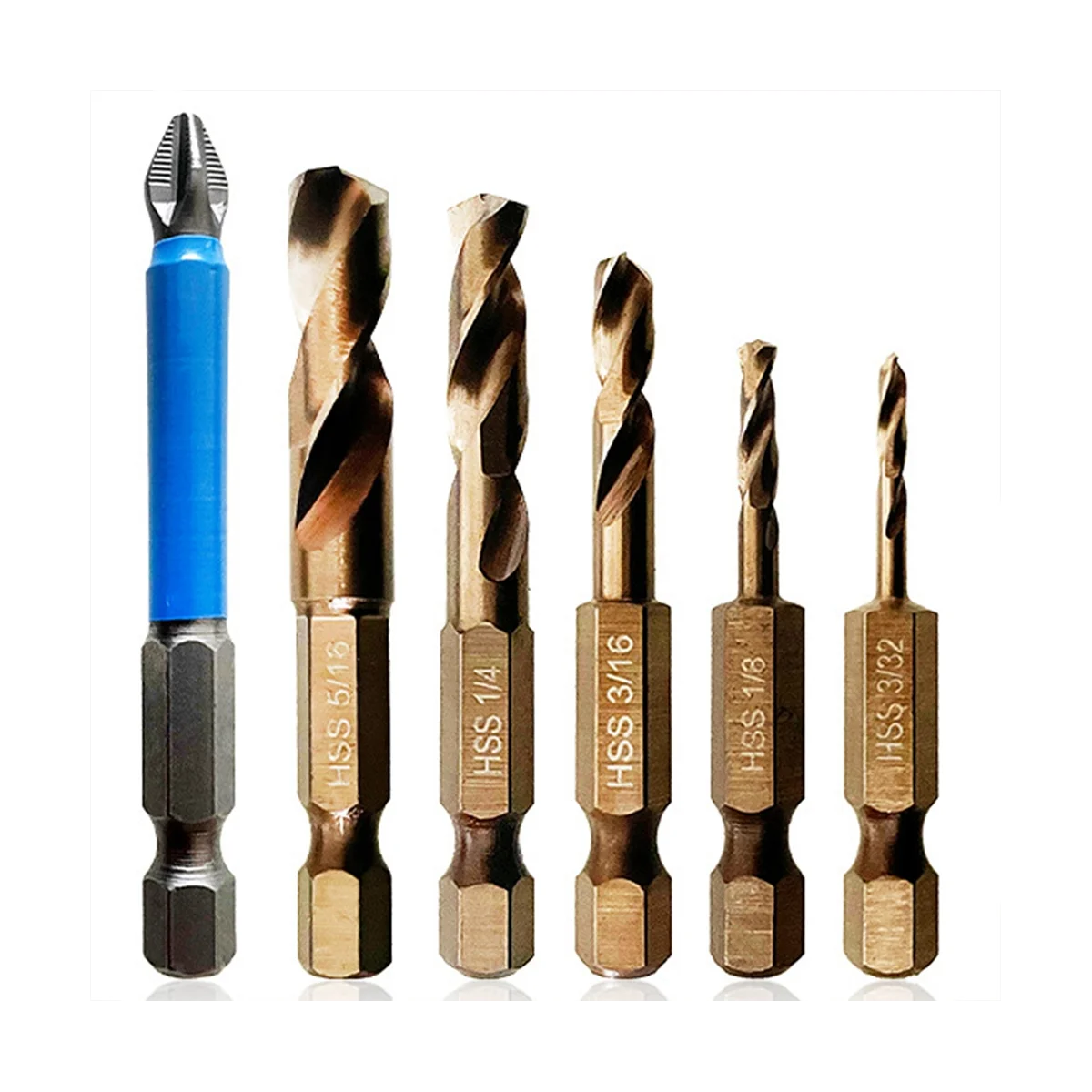 6-Piece M35 Cobalt Stubby Drill Bit Set for Stainless Steel & Hard Metals for Quick Chucks & Impact Drivers