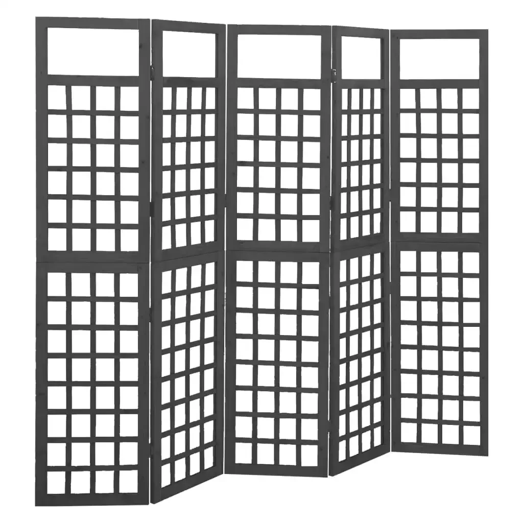 Vidaxl Black 5-Panel Room Divider/Trellis Solid Fir Wood 201.5X180 Cm Privacy Screen,Out