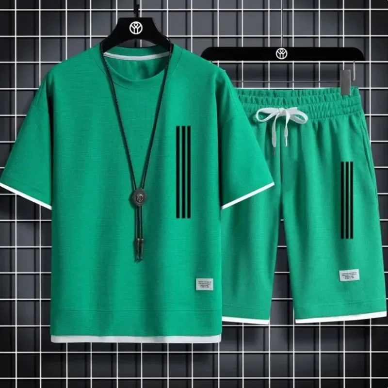 

2025 Adida New Man Tracksuits 2 Piece Short Sleeve Suits Printing T-shirt +Sweatpants Sets Sutdent Casual Summer Sport Clothes