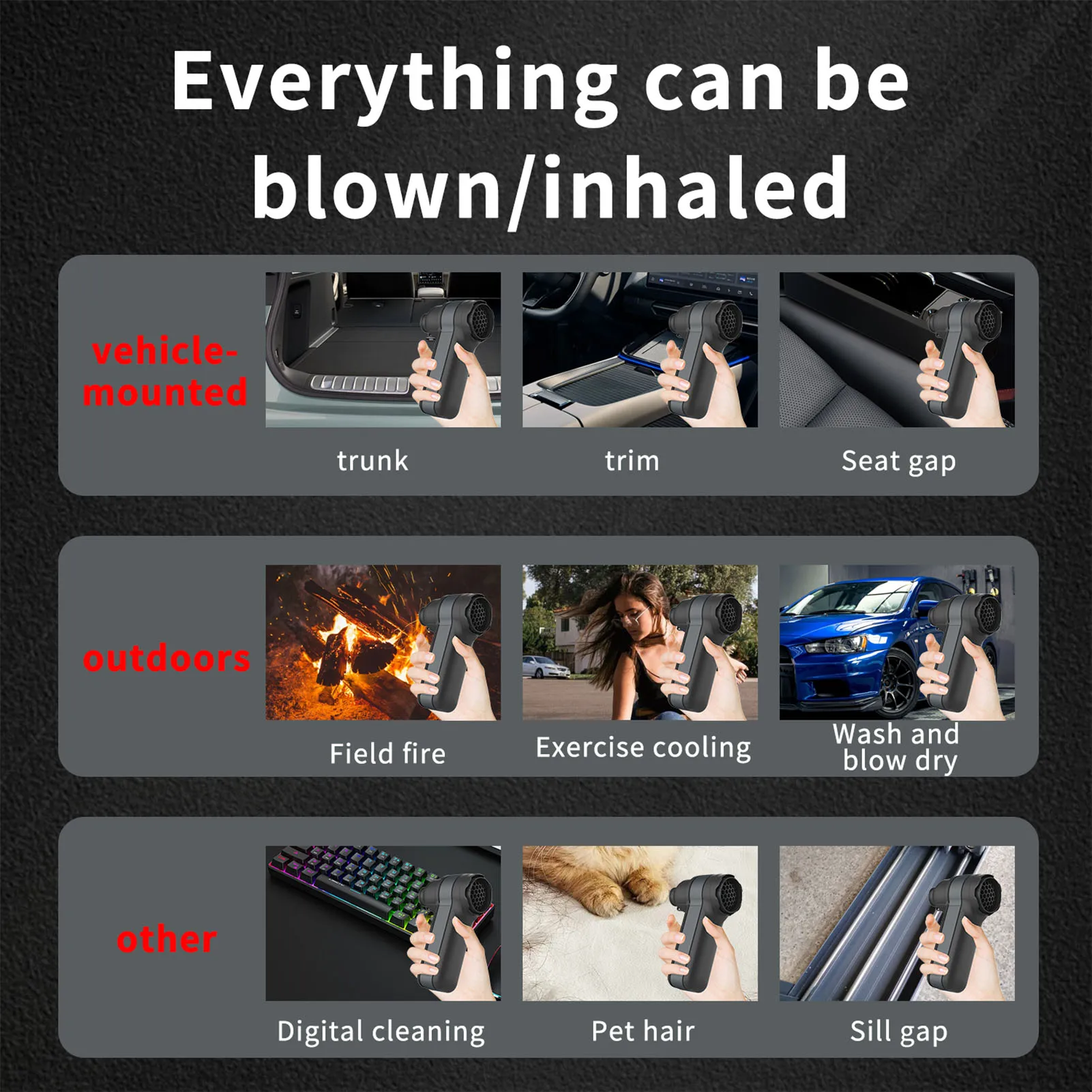 منفاخ هواء محمول 500000 دورة في الدقيقة 50 مللي متر محرك بدون فرشاة منفضة هواء كهربائية مضادة للانزلاق مقبض مقاوم للحرارة USB قابلة للشحن للسيارة