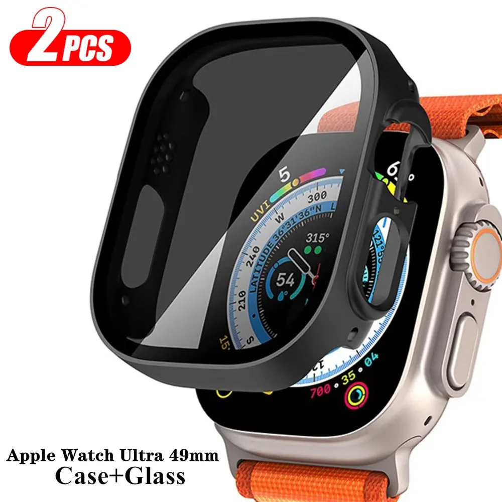 2PCS Glas + fall Für Apple Uhr Ultra 2 fall 49mm smartwatch PC Stoßstange + Screen Protector gehärtetes Abdeckung iwatch serie band Zugang