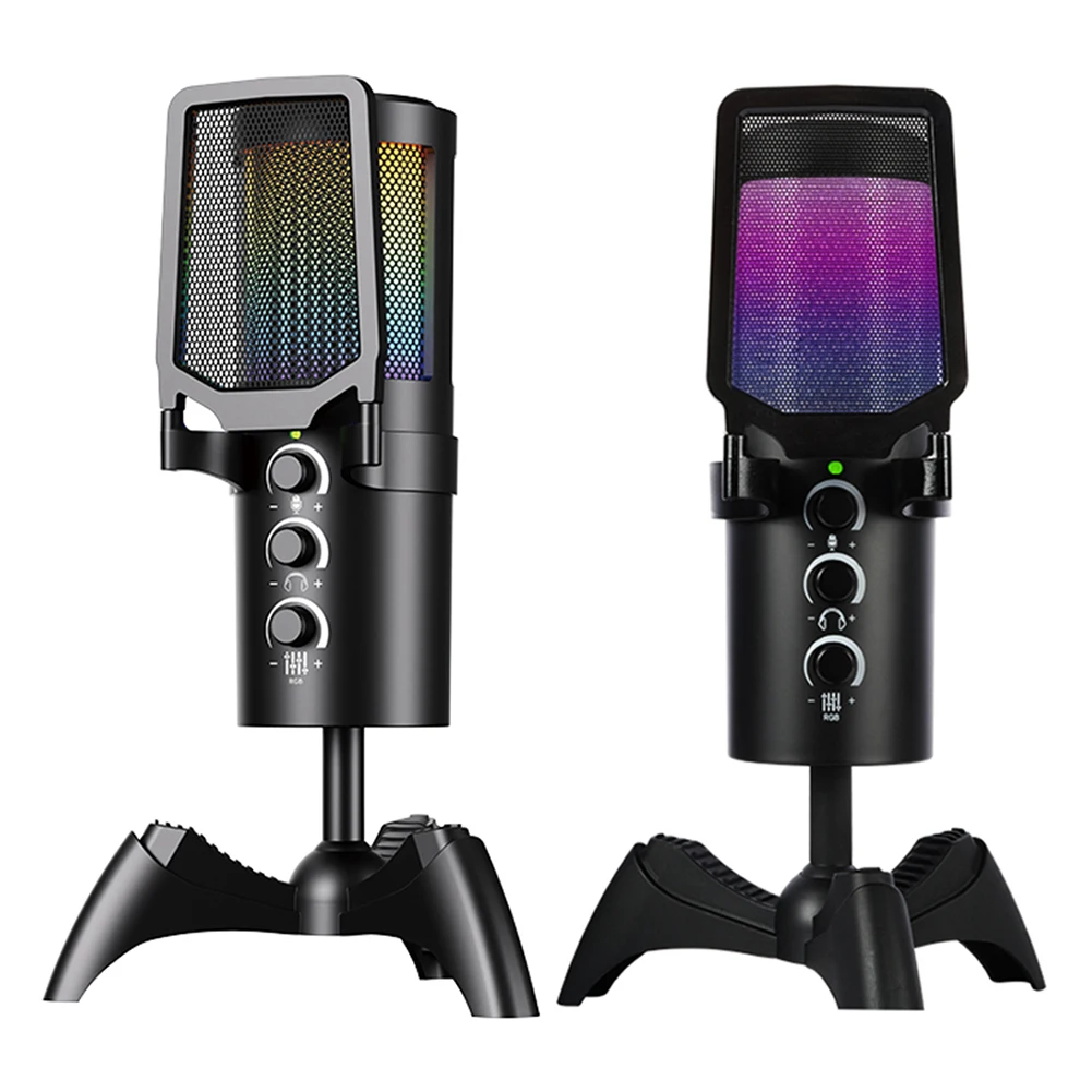 USB Microphone RGB Microfone Condensador RGB Lighting USB Condenser Gaming Microphone for Podcast Recording Studio Streaming