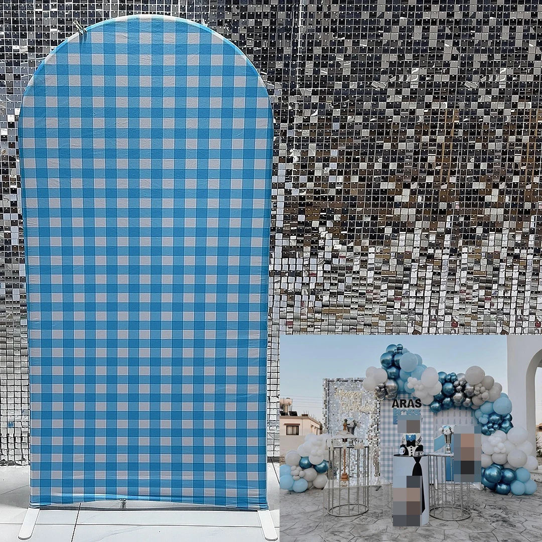 

Boss and Little Baby Arched Backdrop Covers Blue and White Checkered Arch Stand Cover Birthday Baby Shower Decoration GX-1929