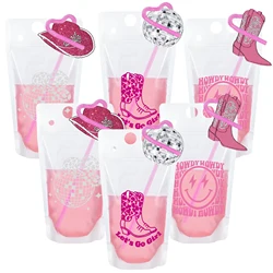 18PCS, Drink Pouches with Straws, Disco Cowgirl Colorful Drink Bags with Straws for Adults Birthday Bachelorette Party