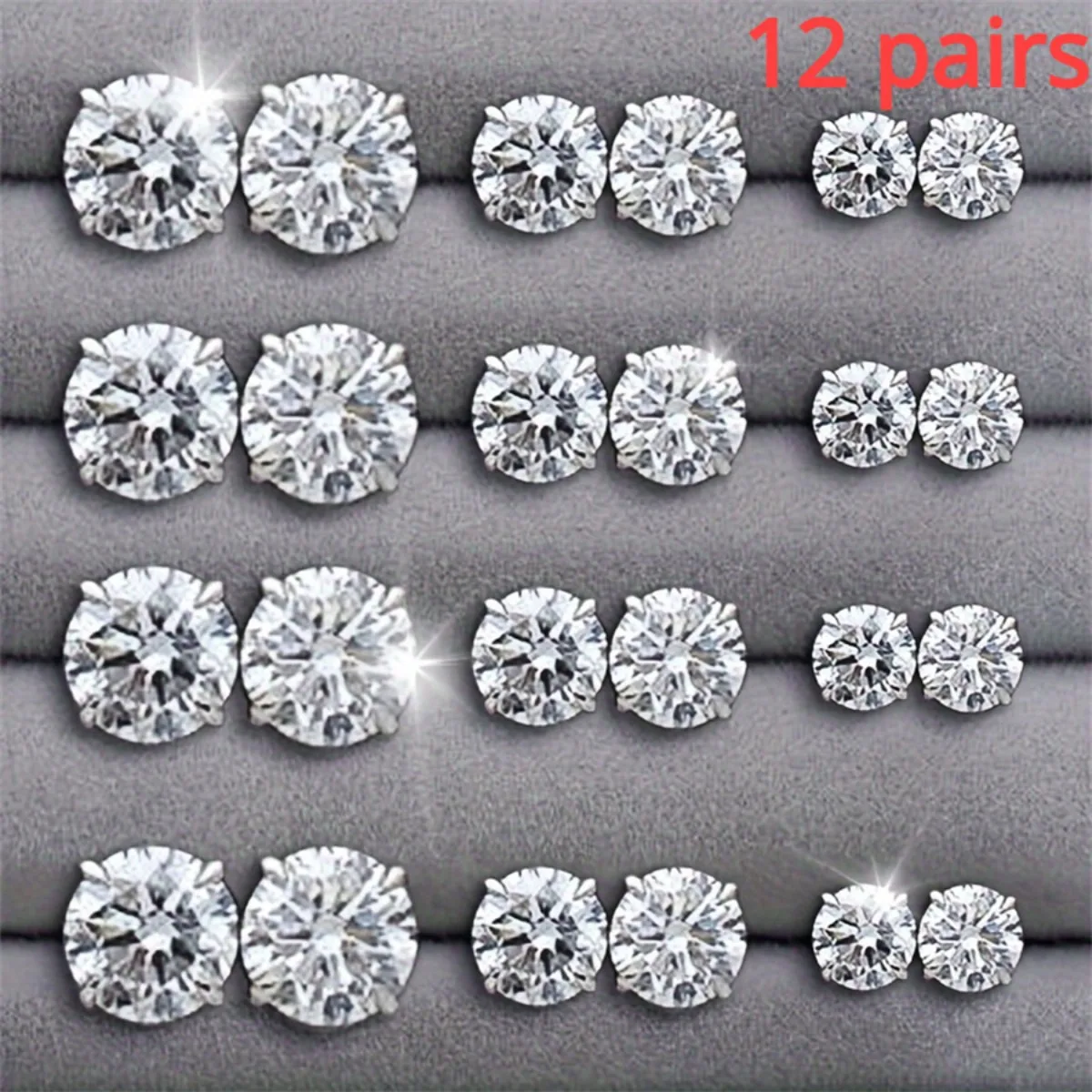 12 Pairs Set Stainless Steel Stud Earrings with Gemstone Buds Round Earrings Uni Fashion Jewelry Gifts