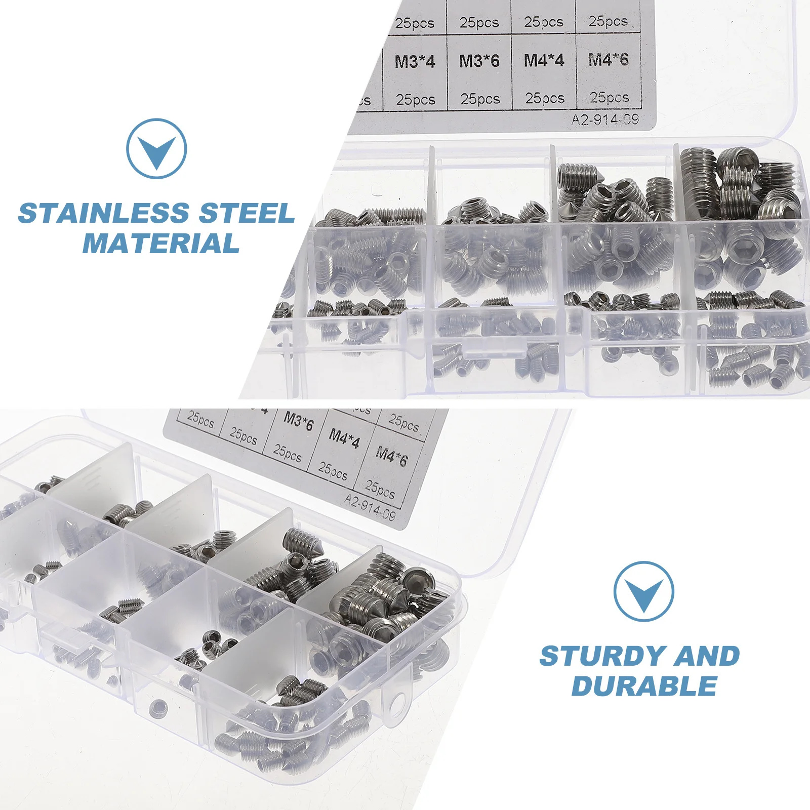 

250pcs Stainless Steel Internal Hex Screw Set Clear Case Flat Head Pointed Screws For Home Office Repair Allen Machine Screws