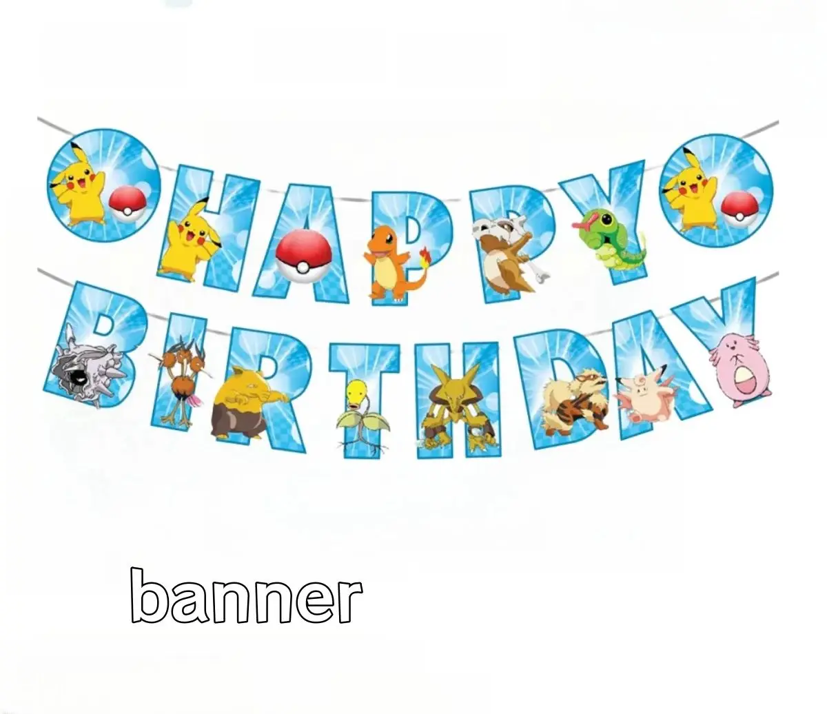 Pokemon Happy Birthday Banner Party Decoration Pikachu Flag Banner Baby Shower Kids Boys Favors Gifts For Party Decor Supplies