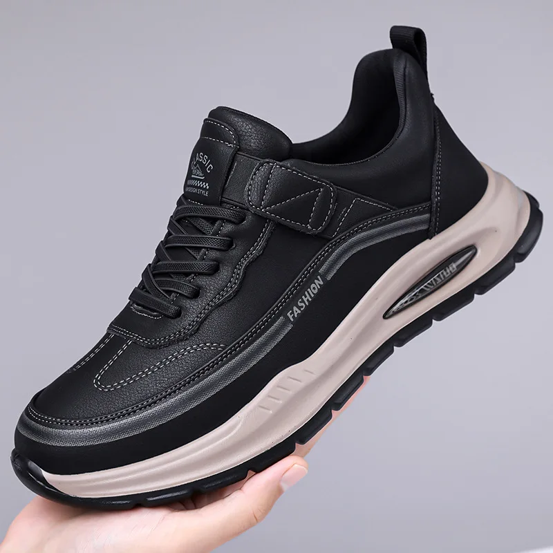 

New Men's Sporty Casual Leather Shoes Autumn Winter Fashion Designer Shoes Male Solid Color Platform Sneakers Man