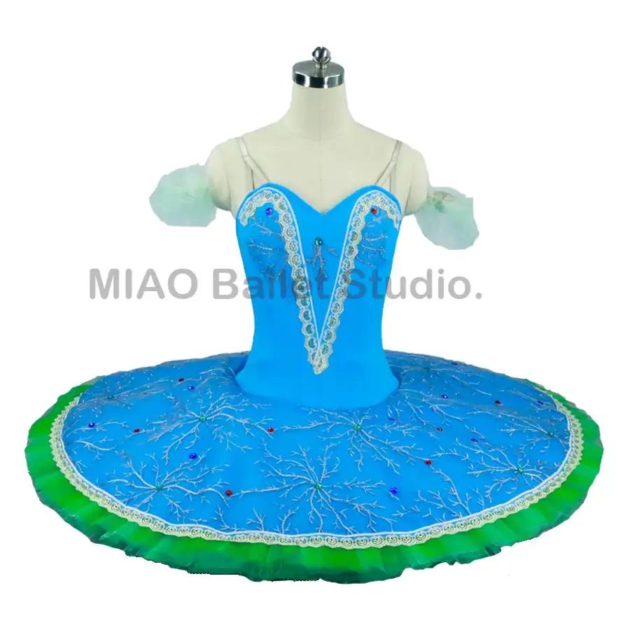 Vestido de Ballet profesional para niña, traje de escenario de bailarina, tutú clásico, color azul Lago, 0039