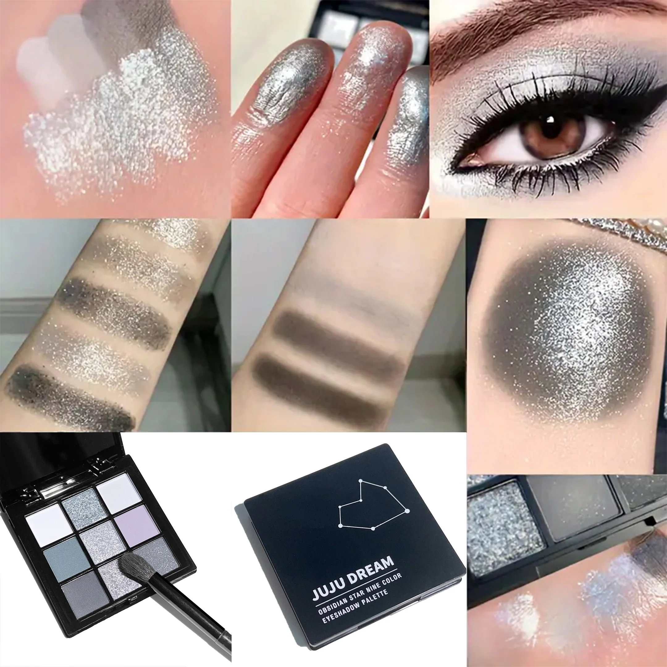 Black smoky eyeshadow palette, 9-color dark grey matte glow, perfect for stage, party and music festival eye makeup image 6