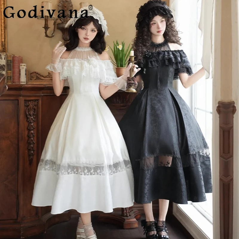 

Original Halter Neck Lolita Dress Women's Waist Cinching Two Way Princess Dress Female Four Seasons Japanese Sweet Dress