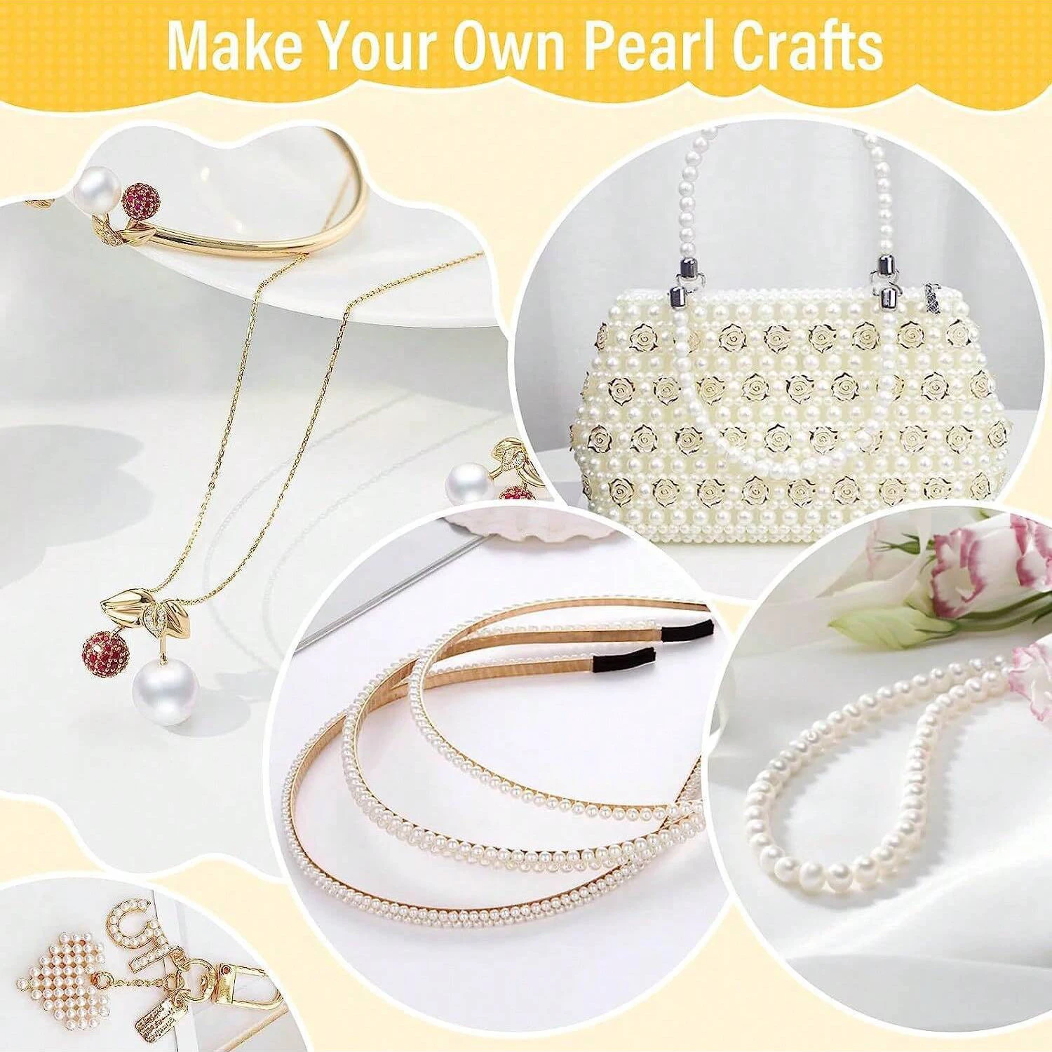 1550pcs Imitation Pearl Golden Plated Spacer Beads Kit