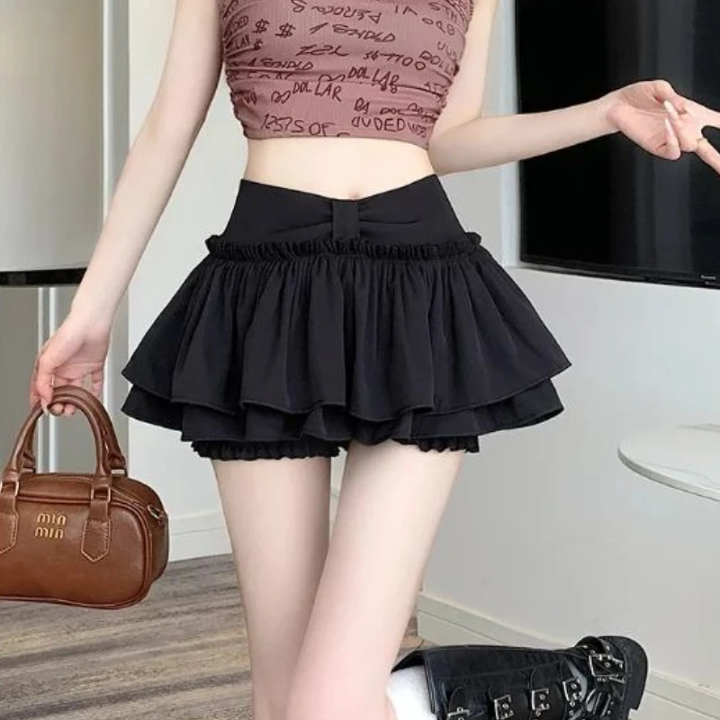 

2025 New Japanese Korean Lolita Butterfly Waist Hip Hop Skirt Women's Summer Ballet Preppy Anti-Exposure Mini Cake Skirts Casual