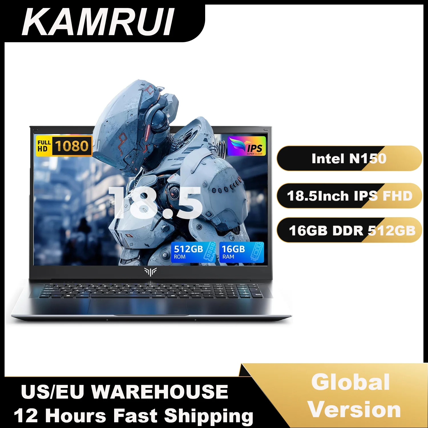 KAMRUI 18.5"Laptop Computer Intel N150 Quad-Core 16GB DDR4 512GB M.2 SSD Windows 11 PRO 8000mAh Battery Wifi5 Desktop Notebook