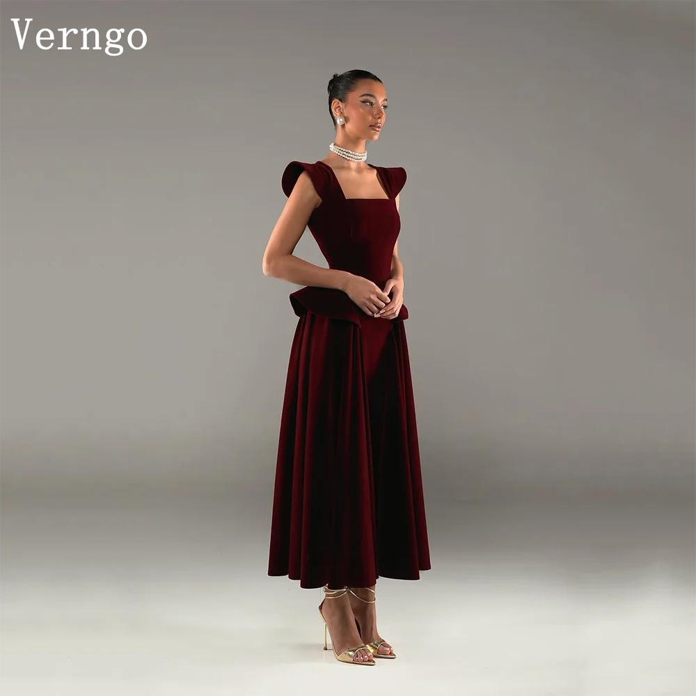 

Verngo Burgundy Velvet Evening Dress Spaghetti Straps A Line Formal Occasion Dress Elegant Classy Simple Prom Gowns Customized