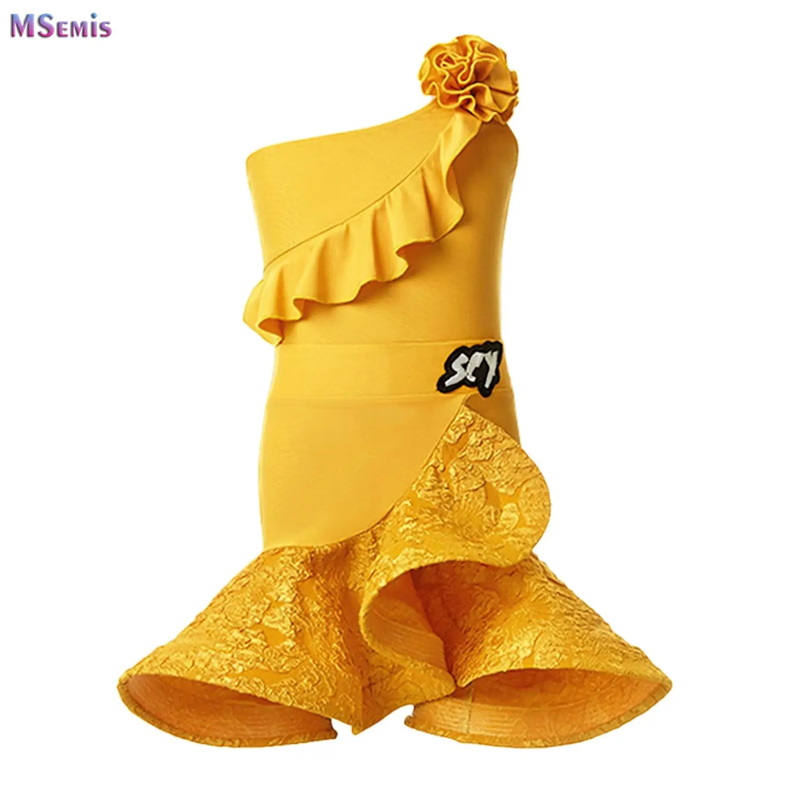 Lace Girls Latin Ruffle Dance Dress Cha Cha Samba Rumba Kids Children Ballroom Professional Competition Costume Practice Salsa