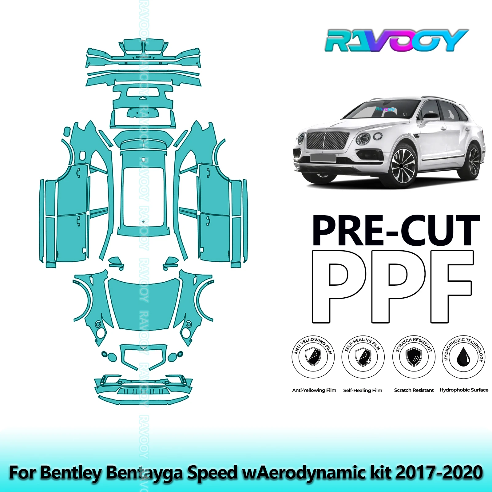 

Full Vehicle Clear Bra Precut PPF Paint Protection Film For Bentley Bentayga Speed wAerodynamic kit 2017-2020