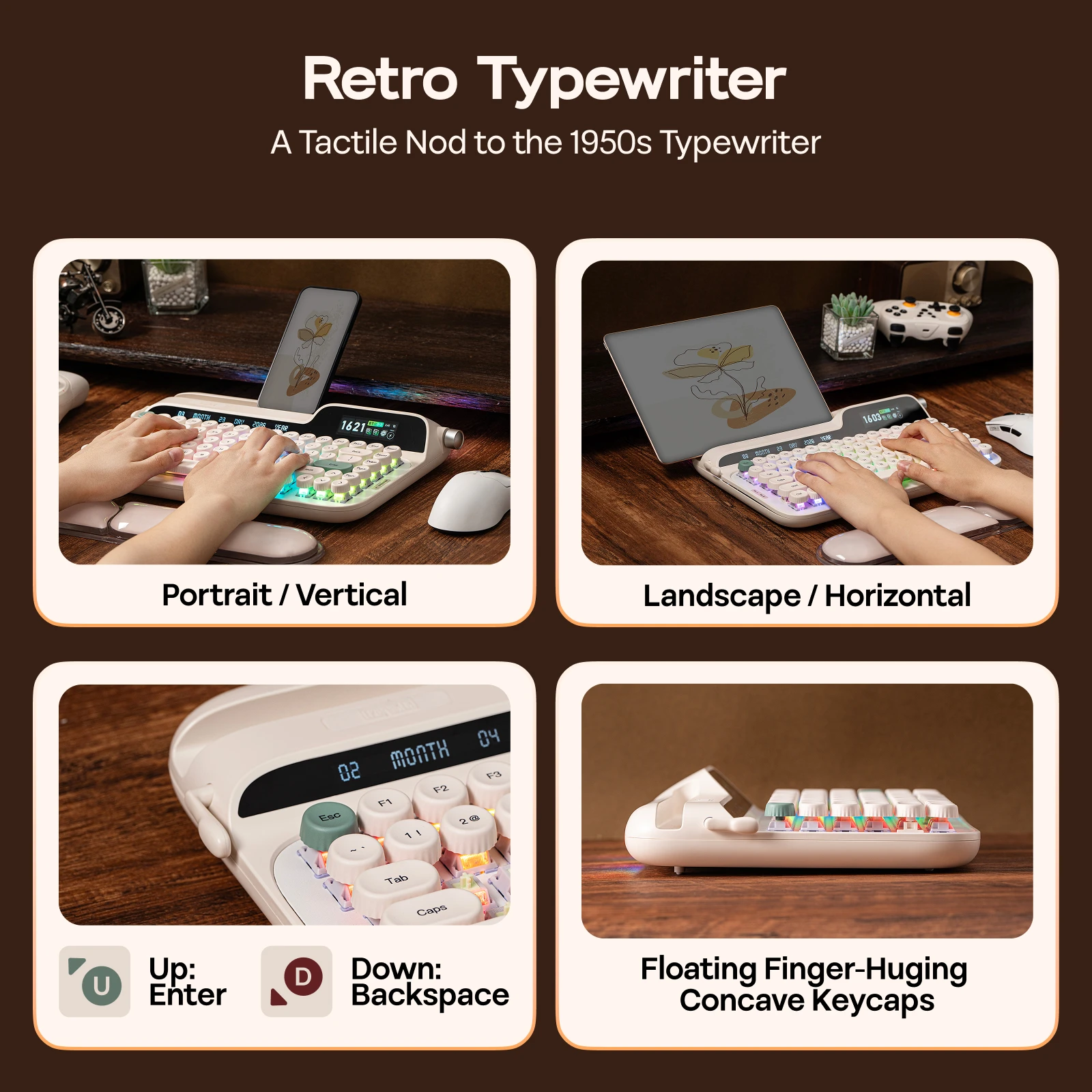 EPOMAKER Glyph 75% ANSI US Layout Przewodowa/Bezprzewodowa 2.4Ghz/BT Klawiatura Mechaniczna w Stylu Retro z Ekranem TFT i Pokrętłem — zdjęcie produktu 5