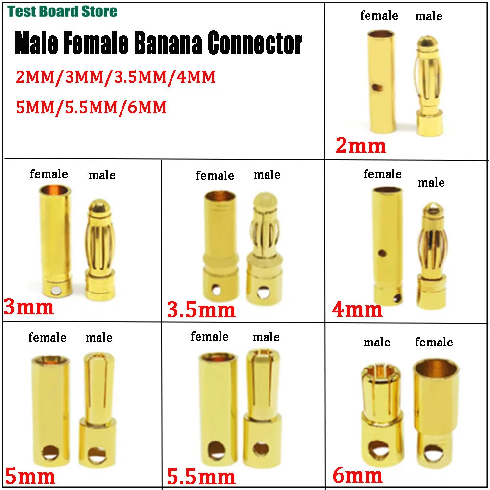 5/10Pair 2mm 3mm 3.5mm 4mm 5mm 5.5mm 6mm RC Battery Gold-plated Bullet Banana Plug High Quality Male Female Banana Connector