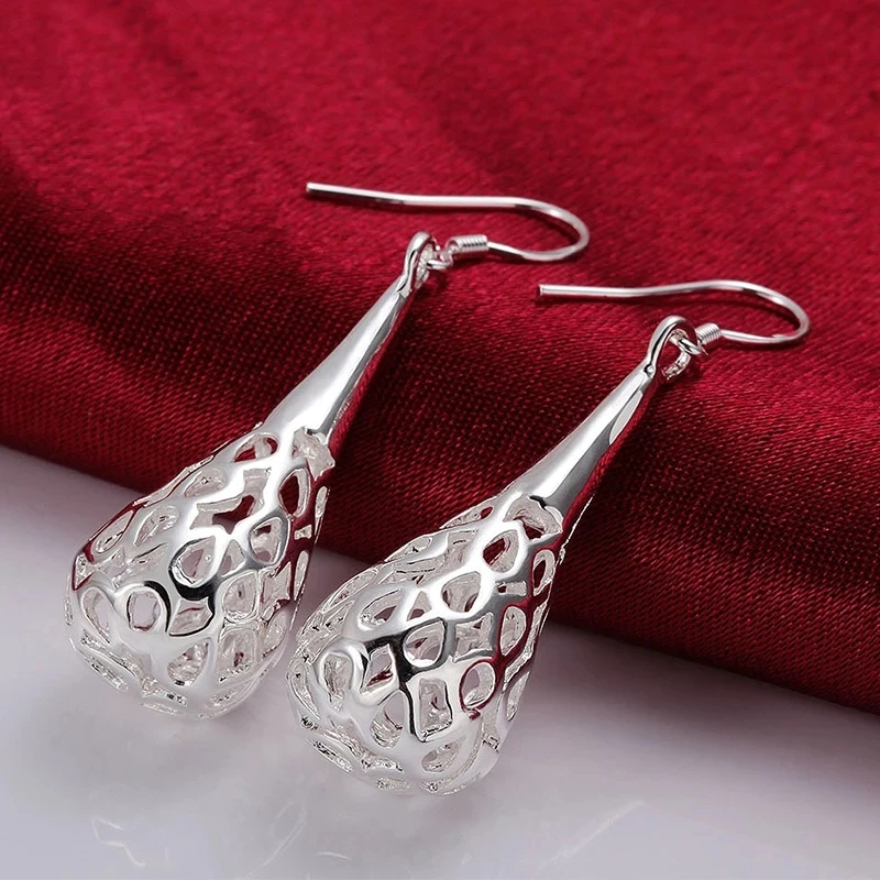 

wholesale 925 Silver Earrings for women Hollow Teardrop Long Wedding Jewelry party new arrive