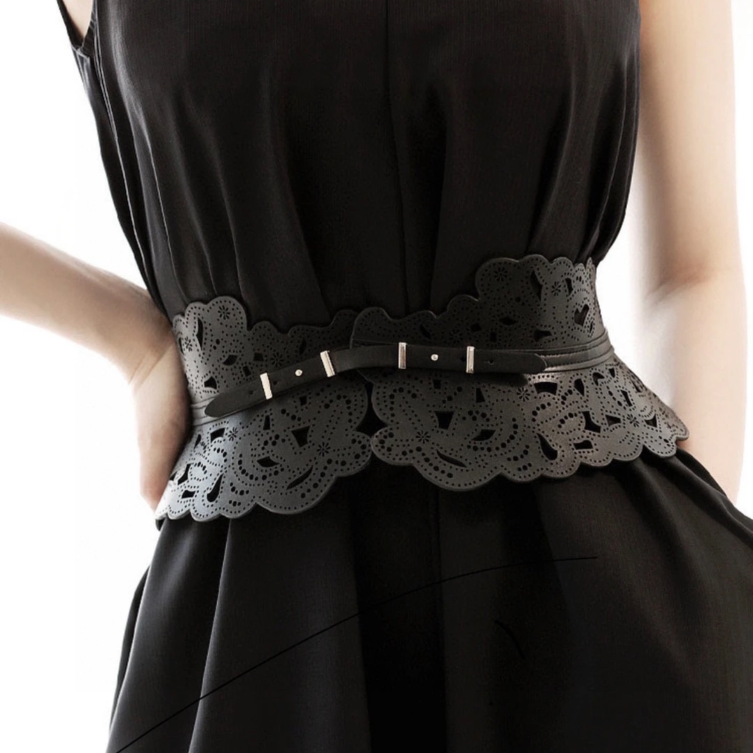 

high quality Women Vintage Wide Waistband Cummerbund Classic Slimming Body Shaping Girdle Hollow out Carved Fashion Accessory