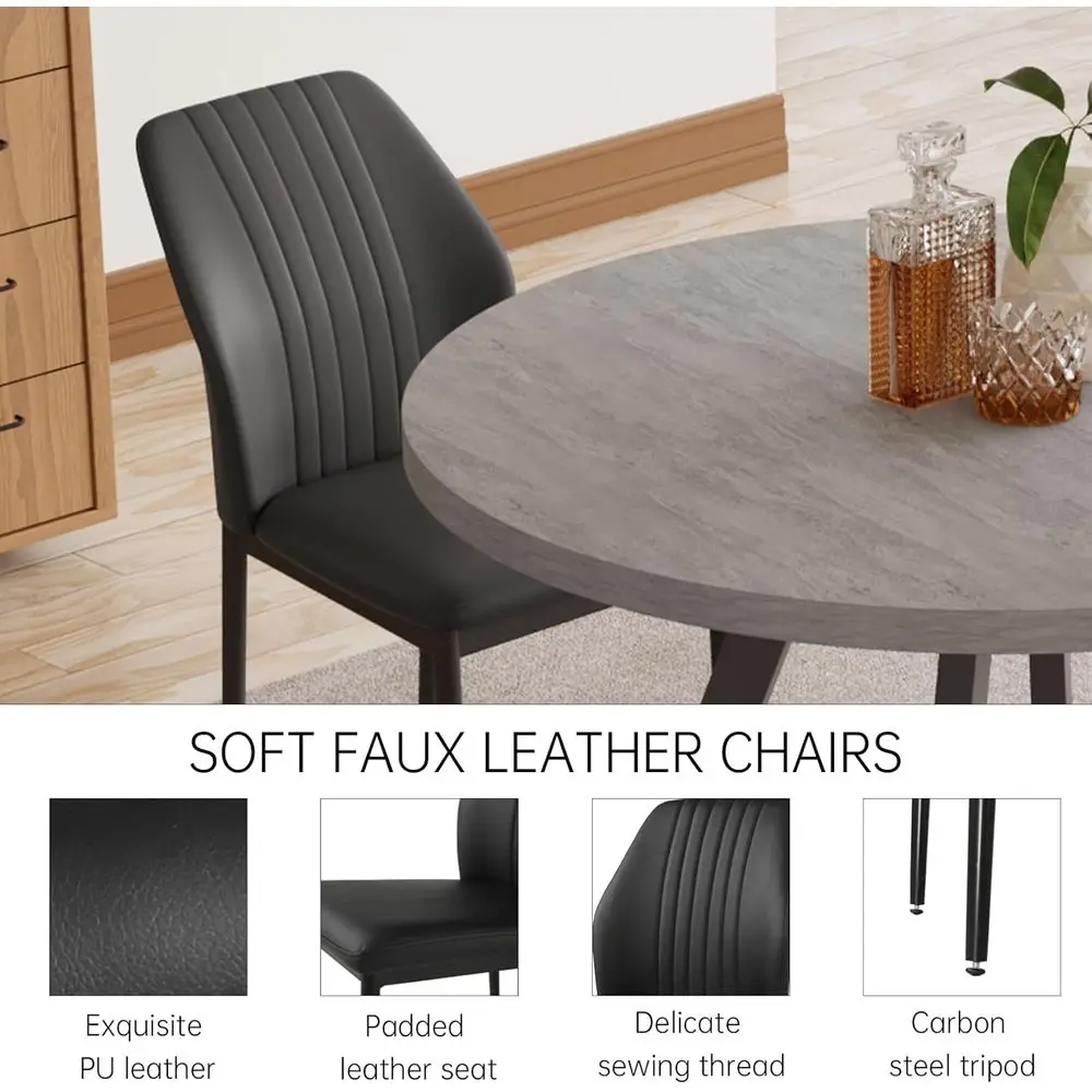 34.6 Inch Round Dining Table Set with Chairs or 2-Piece Compact Casual Coffee Table Set, Grey Table & 2 Black Chairs