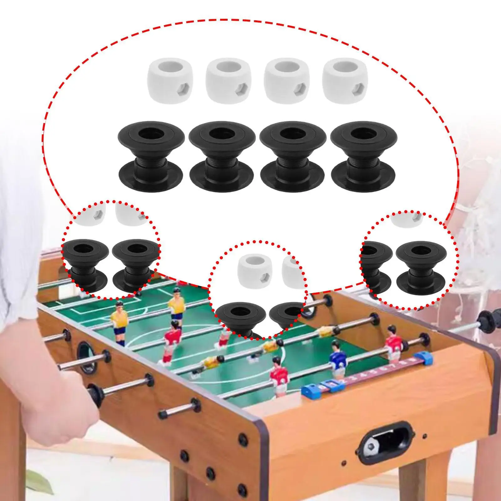 

4x Foosball Table Rod Bushings Threaded Structure with Goalie Stop Rings