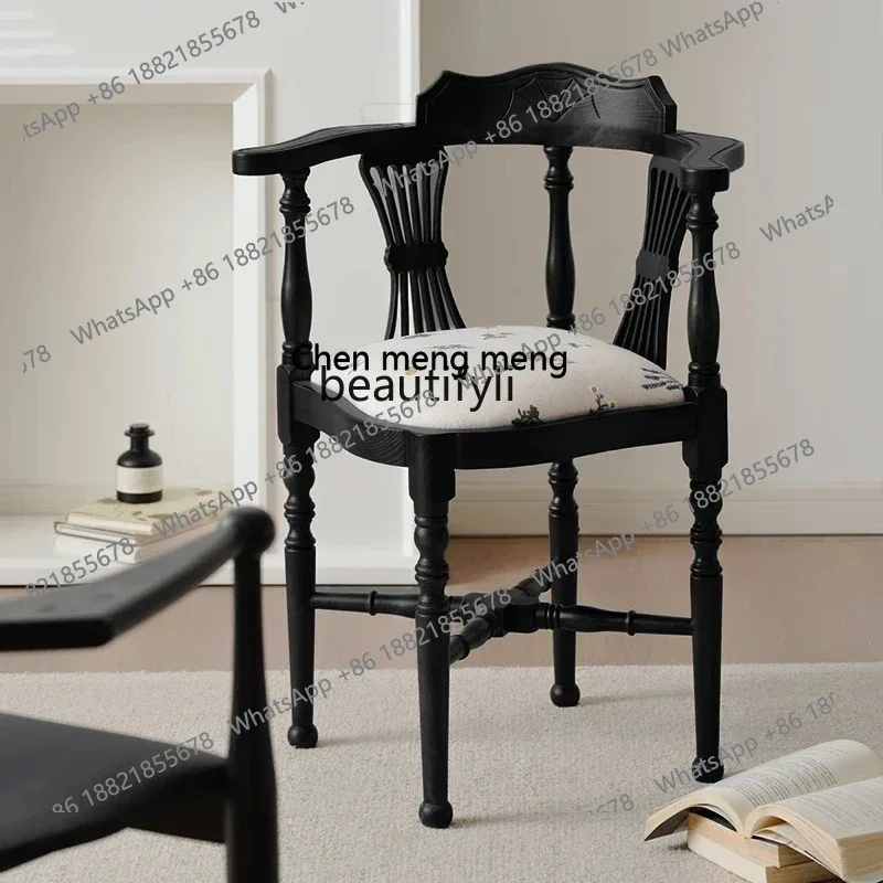 

xz1French retro medieval home dining chair living room bedroom back chair cafe all solid wood casual chair