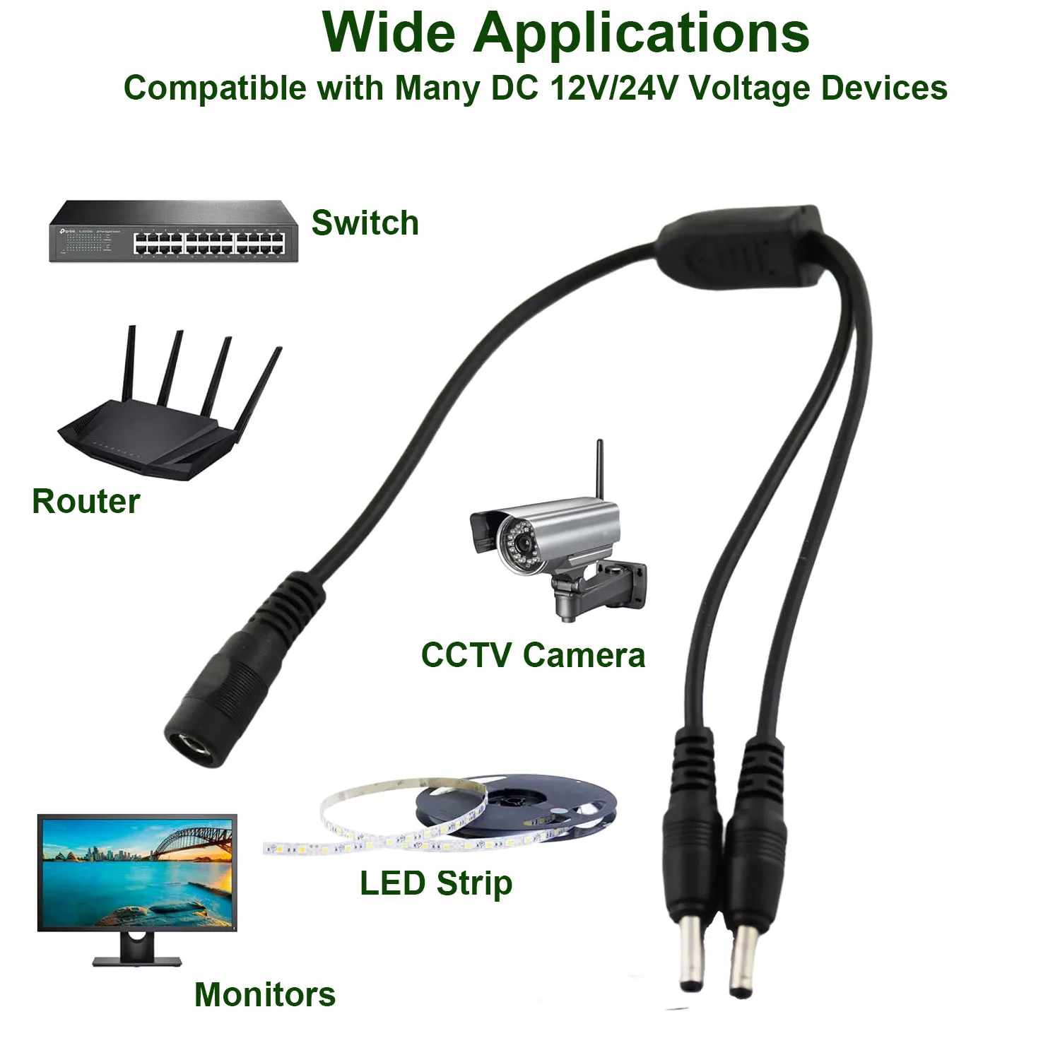 1pc 3.5mm x 1.35mm Female to 2 Dual Male DC Power Splitter Adapter Cord Cable CCTV Security Camera DVR HDVD LED Strip Light