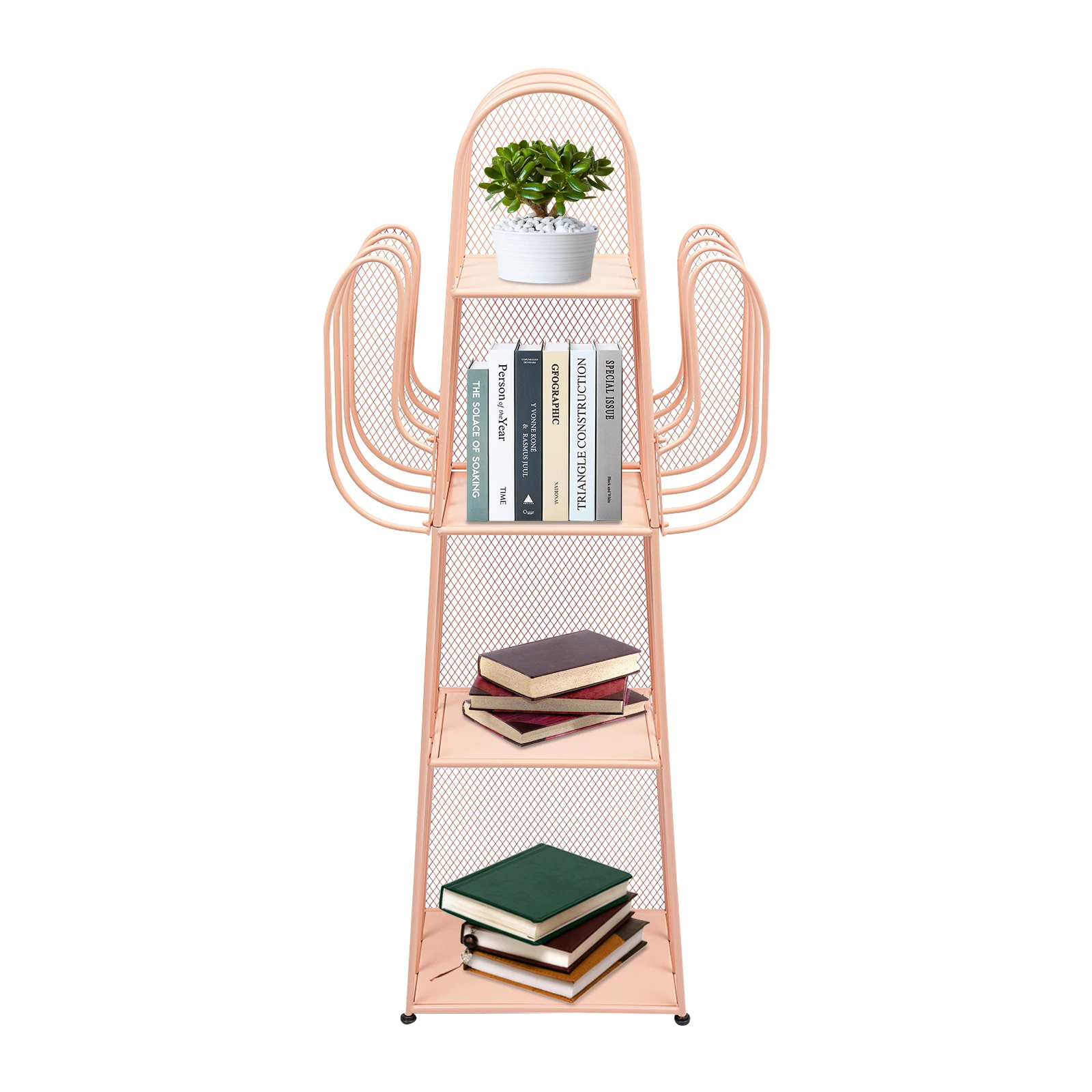 Book Shelf, 4‑Tier Freestanding Bookcase with Side Hooks, Bookcase with 6 Compartments, for Living Room & Office
