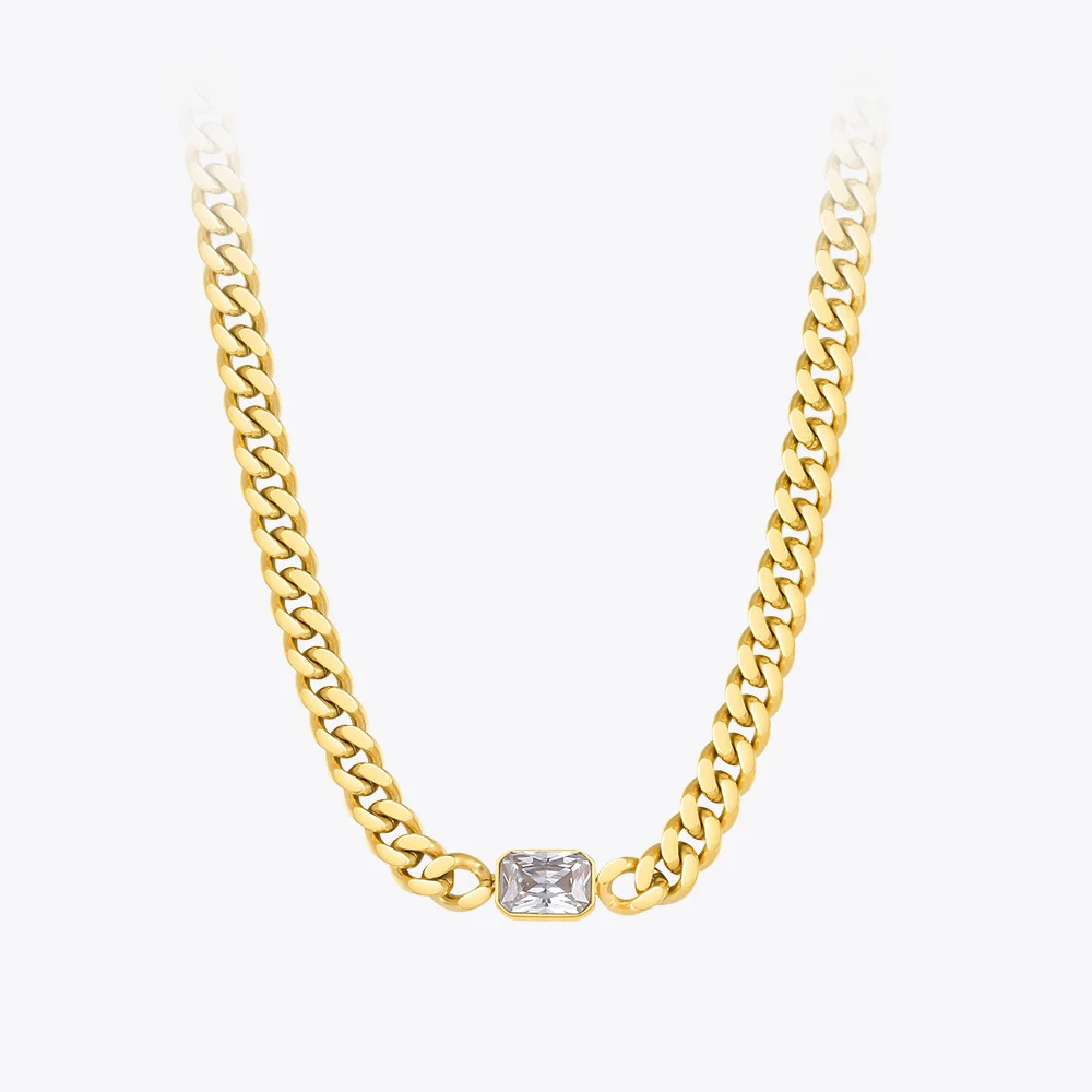 

ENFASHION Wide Zircon Chain Necklaces For Women Gold Color Goth Necklace Choker Stainless Steel Collier Fashion Jewelry P213234