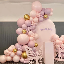 Pink Purple Balloon Arch Macaron Baby Pink Lavendar Pastel Purple Metal Gold Balloon Garland for Wedding Birthday Party Decor