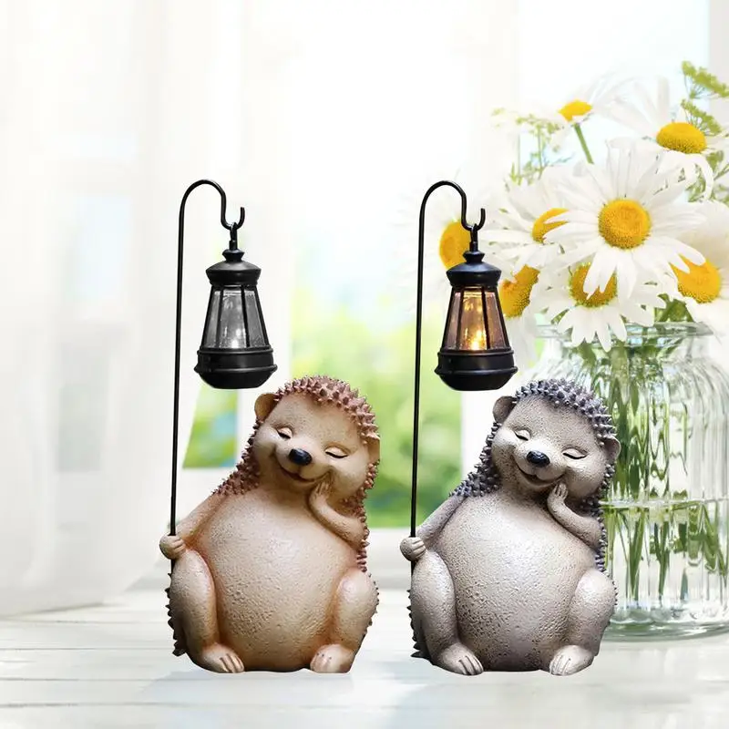 Hedgehog Garden Light Funny Hedgehog Statue Ornament Solar Power Hedgehog Garden Statue Funny Resin Animal Sculptures For Lawn