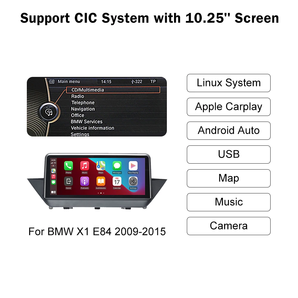 Road Top 10.25 " Android Auto Head Unit Wireless Carplay Car Multimedia Touch Screen for BMWX1 E84 2009-2015 With CIC System