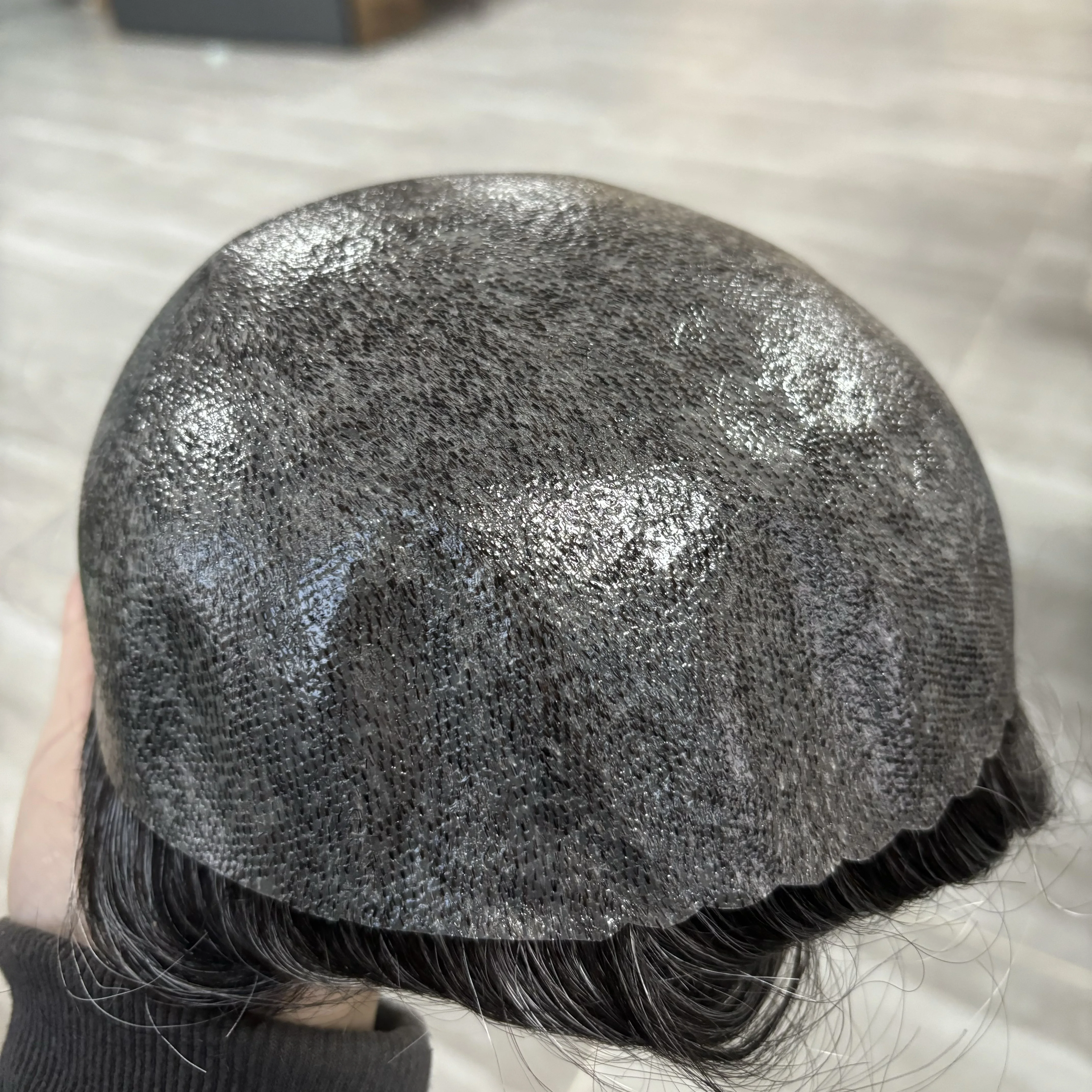 شعر بشري أسود شعر مستعار لتساقط الشعر الذكور 100% شعر بشري شعر مستعار للرجال 0.12 مللي متر حقن سوبر دائم أرخص قاعدة الجلد الاصطناعية #6