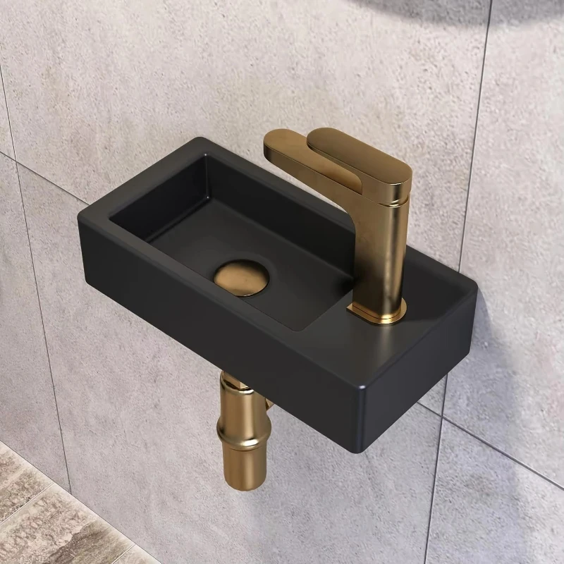 Mini Rectangular Wall Mounted Small Bathroom Basin Sink Bathroom Powder Room Cloakroom Vessel Sink
