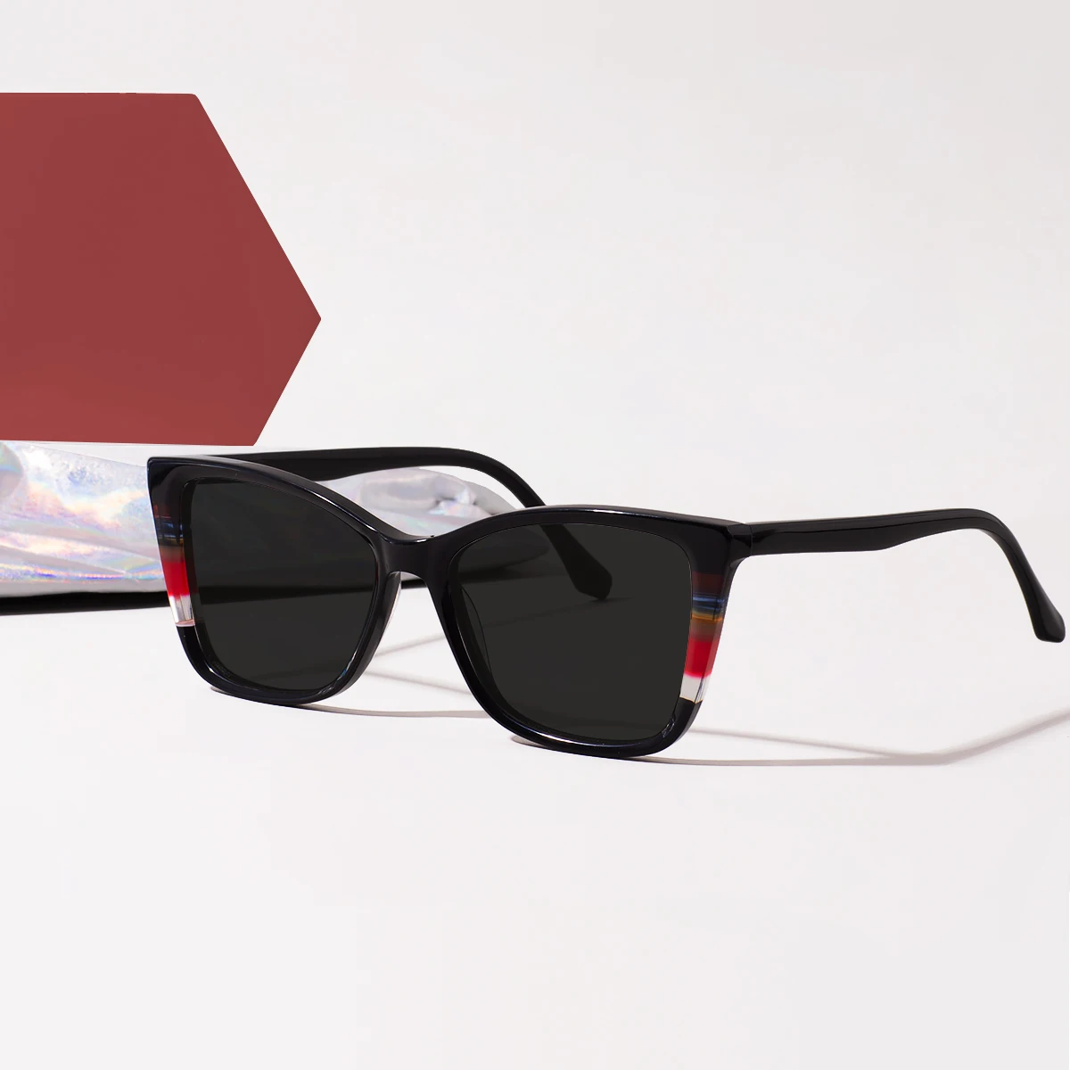 

Fashion Women Cat Eye Polarized Sunglasses Butterfly Design Acetate Retro Full Rim Transparent Colorful Polarized Glasses UV400