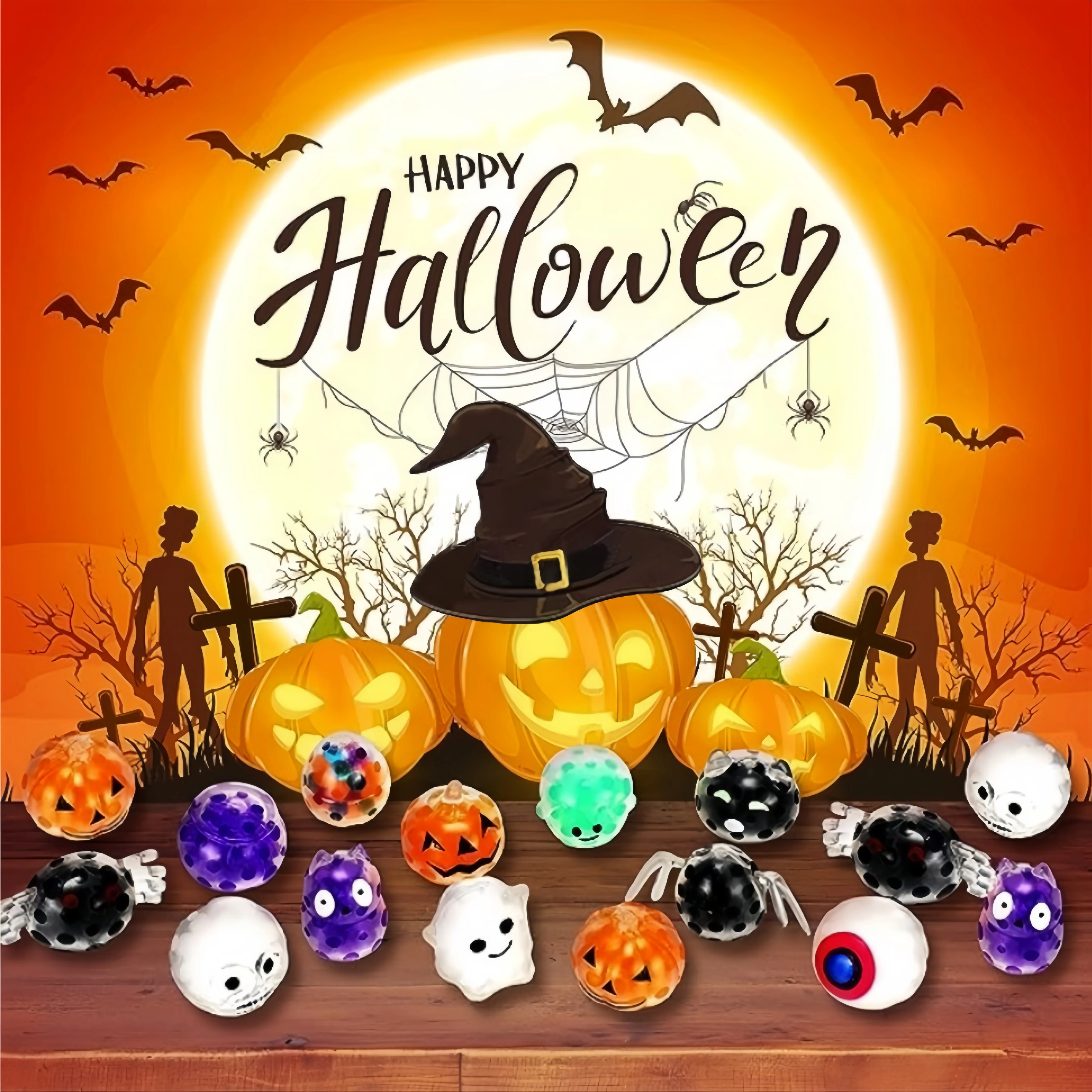 5–30 Stück süße Halloween-Squeeze-Stressabbau-Bälle für Halloween-Partys, Gastgeschenke, Geburtstagsgeschenke, Taschenfüller