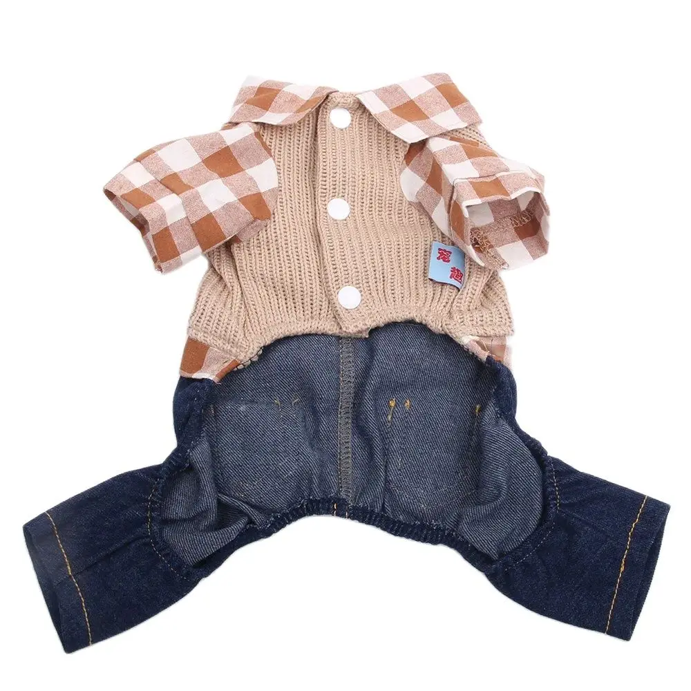 New Dog Cat Jumpsuit Sweater Plaid Bowtie Design Pet Puppy Coat Jacket Autumn/Winter Clothes Overalls