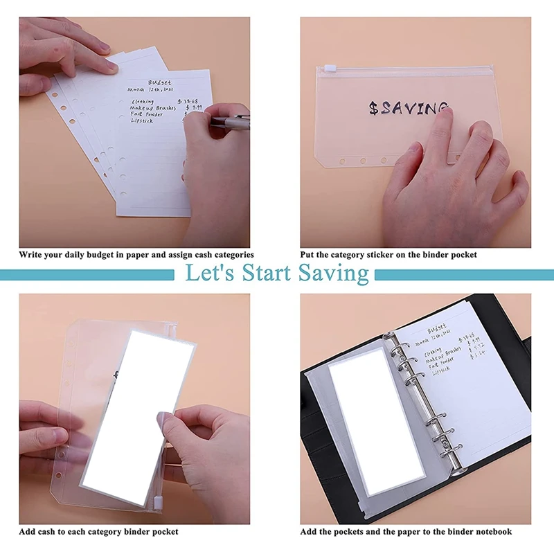 A6 Binder Cover 6-Ring Budget Planner With A6 Binder Pockets Refill Paper Letter Stickers For Money Saving Organizer