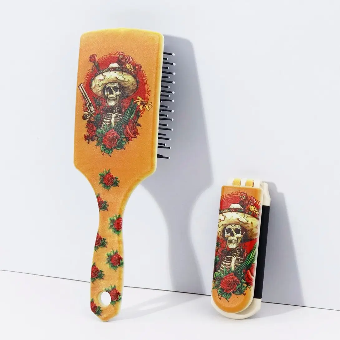 

Skeleton denim comb set, anti knot comb and scalp massage brush, decorative beauty tool,Special for real hair wigs