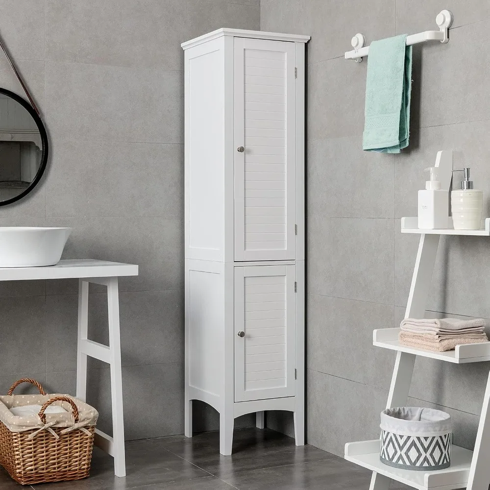

Tall Bathroom Storage Cabinet, 5-Tier Wooden Freestanding Tower Cabinet, Narrow Storage Floor Cabinet w/ 2 Doors, Customized