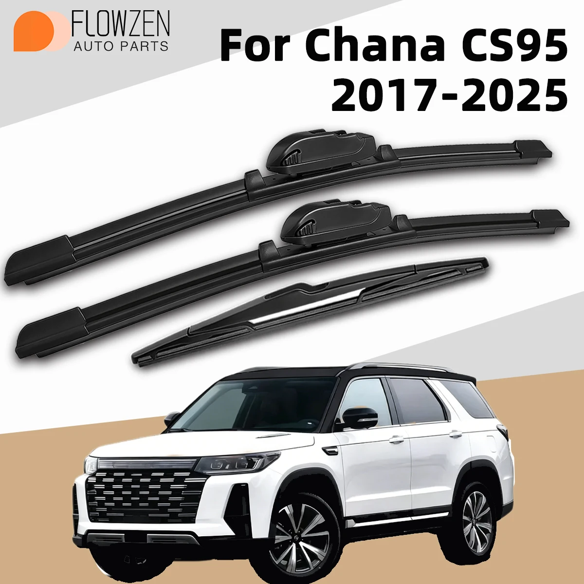 

3PCS Front Rear Wiper Blades Fit For Chana CS95 2017-2025 Car Premium Quiet Streak-Free Long Lasting Auto Accessories 2024 2023
